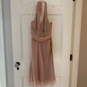 BCBG Max Azria Blush Pink Backless Halter-tie Dress with Polka-Dots